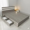 Giường ngủ gỗ MDF đầu giường phối sọc có ngăn kéo 1