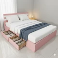 Giường ngủ gỗ MDF đầu giường phối sọc có ngăn kéo 2