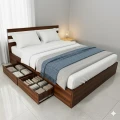 Giường ngủ gỗ MDF đầu giường phối sọc có ngăn kéo 4
