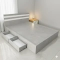 Giường ngủ gỗ MDF đầu giường phối sọc có ngăn kéo 2