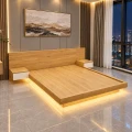 Giường ngủ bay hiện đại kèm 2 tab ốp vách Gỗ MDF 2