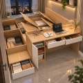 Giường ngủ gỗ MDF thông minh 6 cánh lật kèm bàn 2
