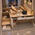 Giường ngủ gỗ MDF thông minh 6 cánh lật kèm bàn 3