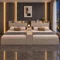 Giường ngủ đôi đầu hộp kèm kệ gỗ MDF 1
