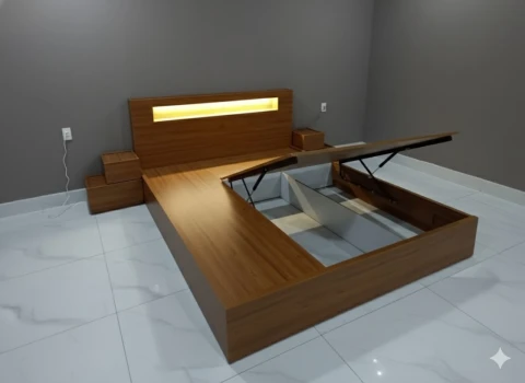 Giường ngủ gỗ MDF có kệ đầu giường gắn led