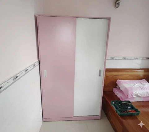 Tủ quần áo cánh lùa gỗ mdf màu hồng cho bé