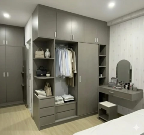 Tủ Quần áo kịch trần gỗ mdf màu ghi (tqag11vv)