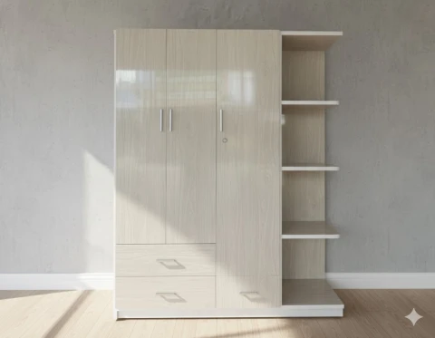 Tủ Áo Nhựa 3 Cánh 1 Kệ Màu Gỗ Sồi Nhạt