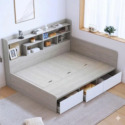- Giường ngủ gỗ MDF thông minh  Đầu phản + kệ