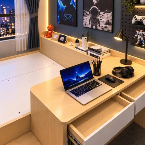Bộ Giường ngủ gỗ MDF kèm bàn làm việc