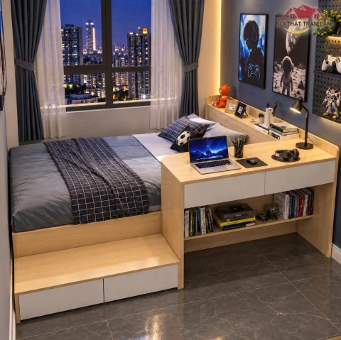 Bộ Giường ngủ gỗ MDF kèm bàn làm việc