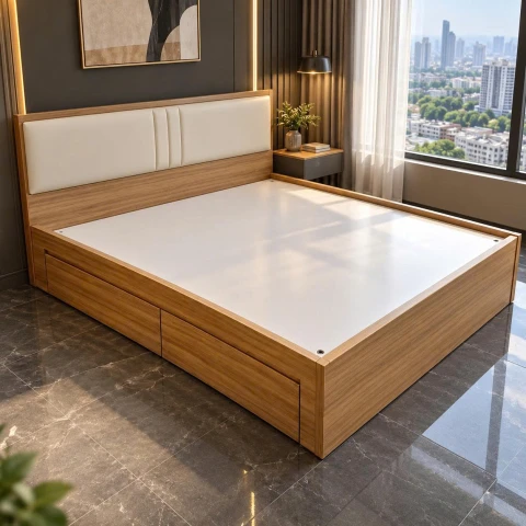 Giường Ngủ MDF ngăn kéo 90cm ốp nệm simili