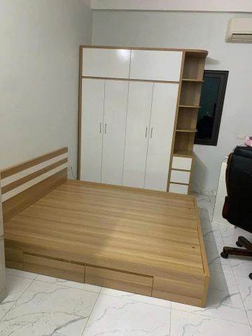 Giường ngủ gỗ MDF đầu giường phối sọc có ngăn kéo