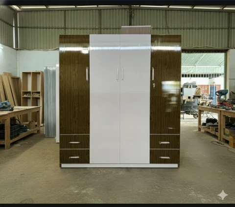 Tủ quần áo nhựa Đài Loan 4 cánh màu trắng phối A51