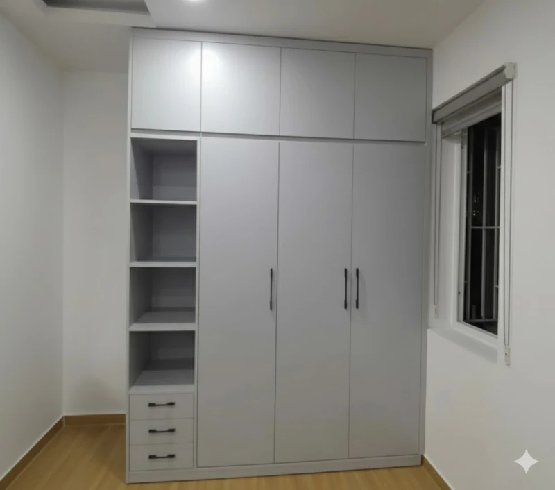 Tủ quần áo kịch trần gỗ MDF màu xám trơn ( TAG202 )