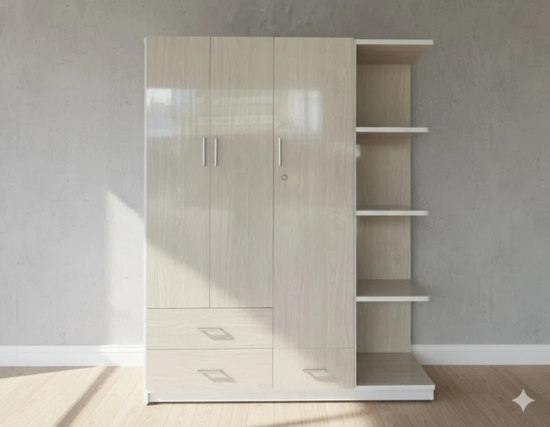 Tủ Áo Nhựa 3 Cánh 1 Kệ Màu Gỗ Sồi Nhạt