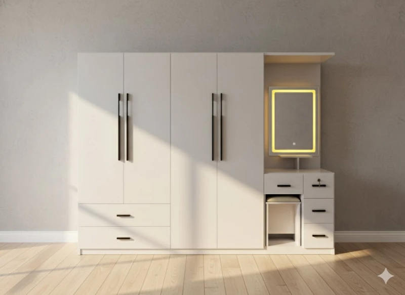 Tủ nhựa Đài Loan 4 cánh kèm Bàn trang điểm có gương đèn led BTD4C