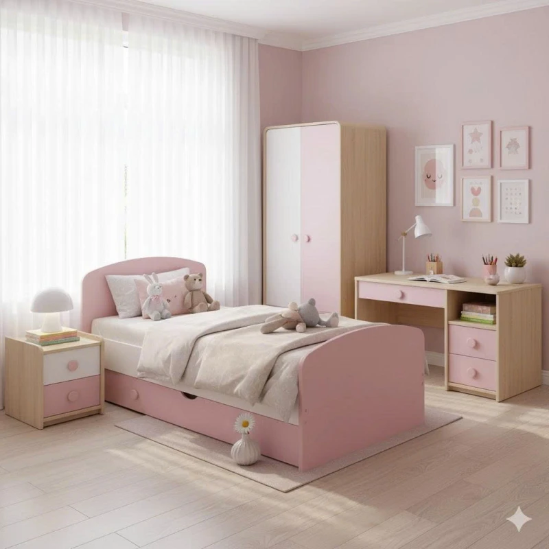 Full Phòng ngủ bé gái gỗ MDF màu hồng ( CBMH )