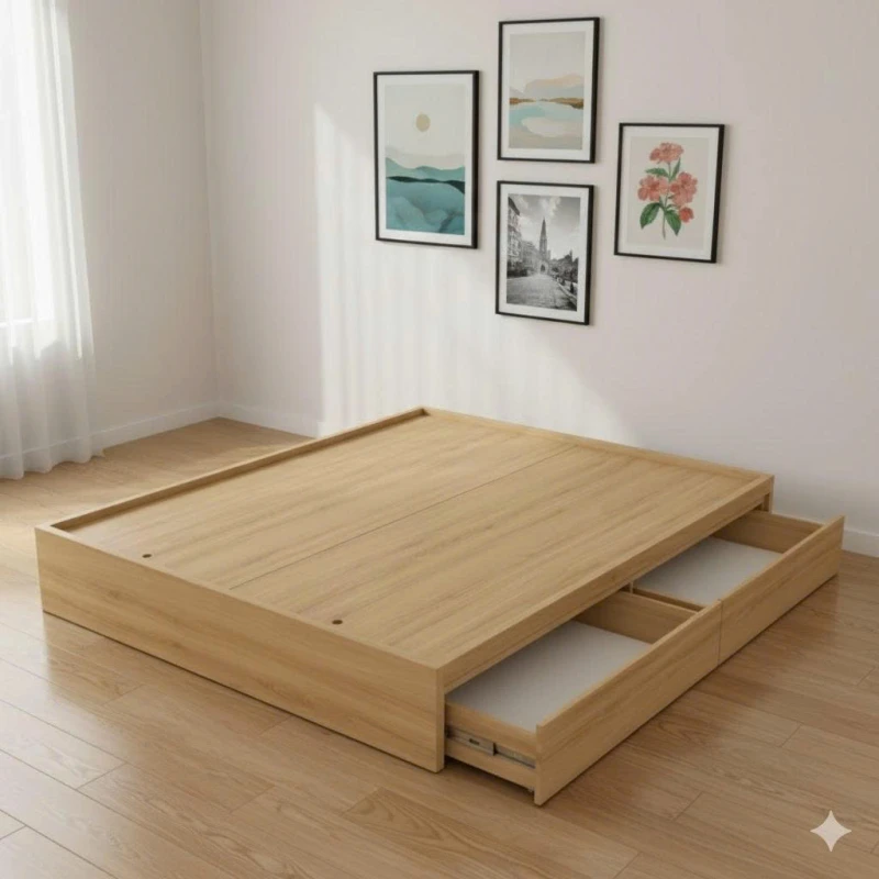 Giường ngủ gỗ MDF có 2 ngăn kéo dài - Không đầu giường