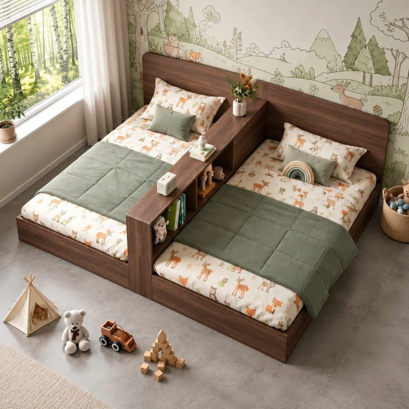 Giường ngủ đôi kèm kệ gỗ MDF