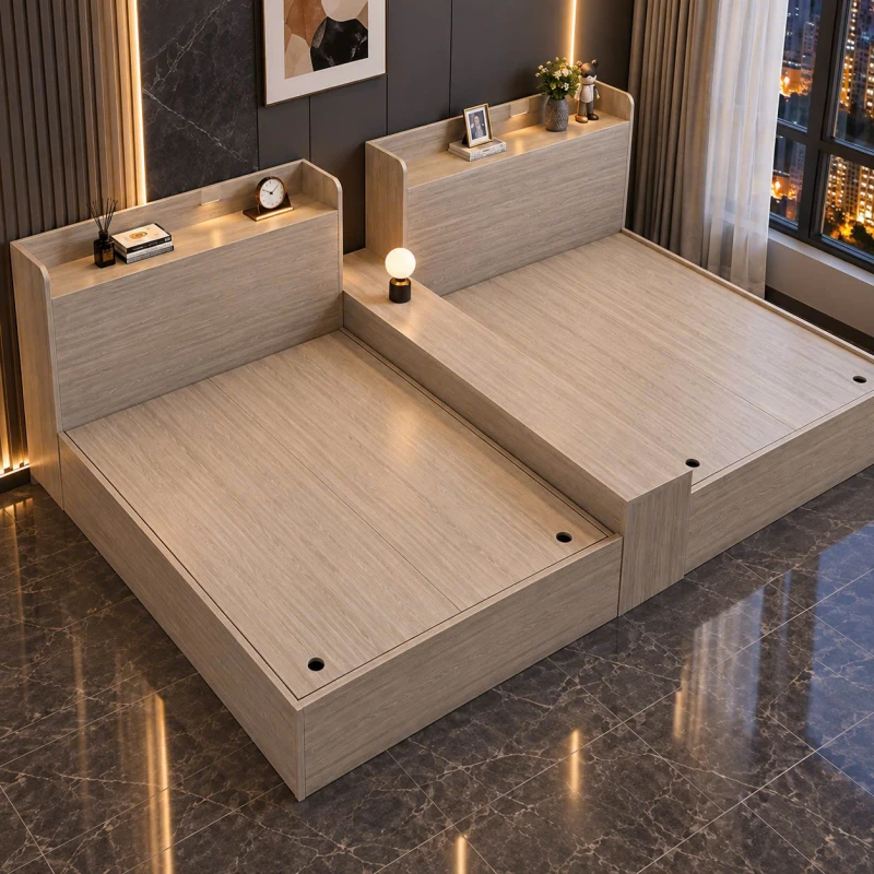 Giường ngủ đôi đầu hộp kèm kệ gỗ MDF