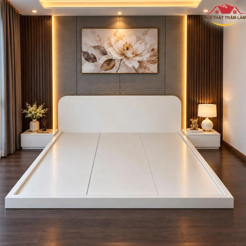 Giường ngủ bệt kiểu Nhật có đầu giường cao 15cm