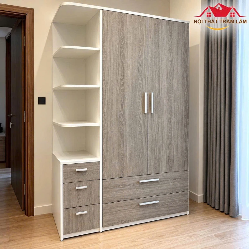 Tủ quần áo gỗ MDF 2 cánh 1 kệ ms Trắng+943